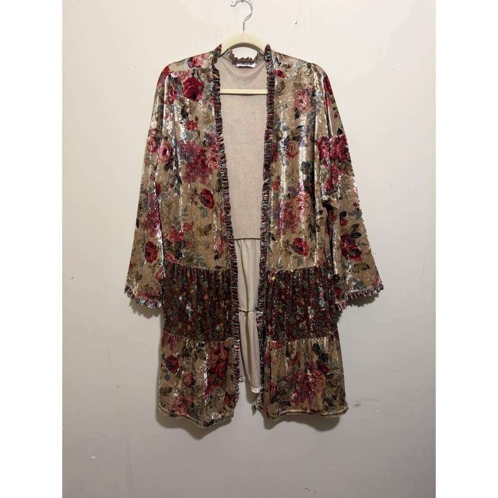 Jennaration x Easel Boho Floral Velvet Tiered Cardigan Duster Whimsigoth Large